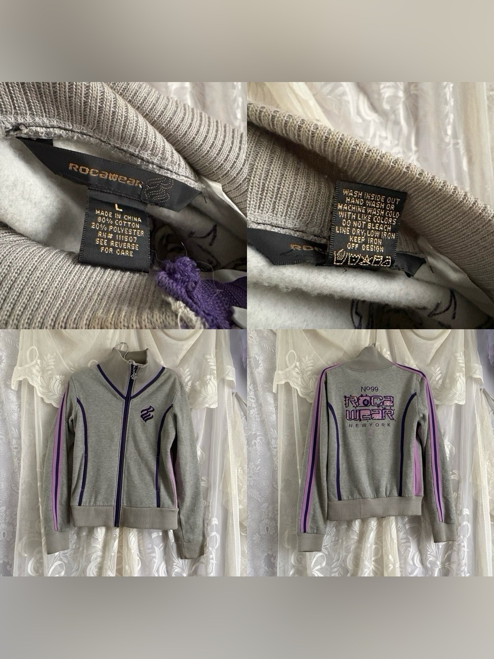 Vintage Y2K sporty casual hip hop girly grey purple zip up jacket - Picture 5 of 6
